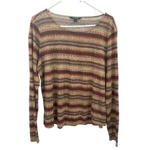 Lauren Ralph Lauren Long Sleeve 100% Linen Blouse Earth tones XL